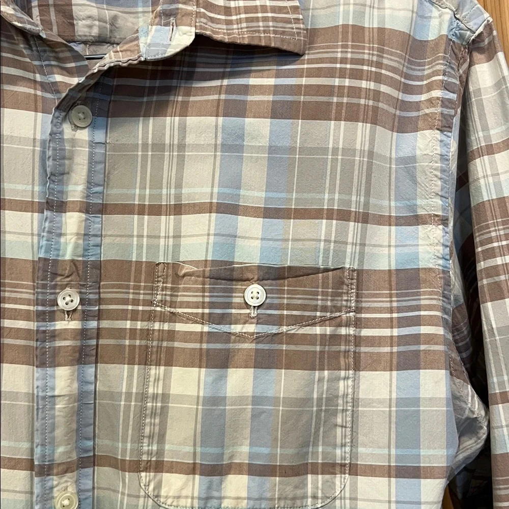 Banana Republic Men's Casual Plaid Cotton Shirt - Brown, Blue, Cream Sz L
